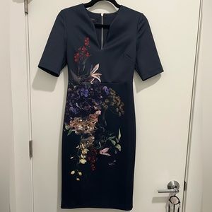 Ted Baker navy floral sheath dress size 1